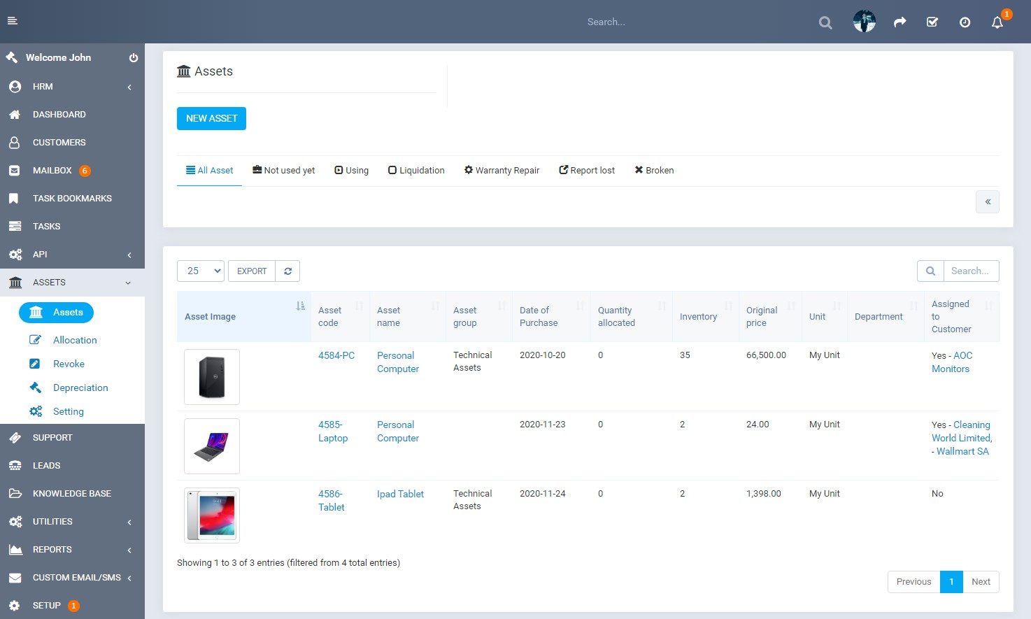 Assets Management module for Perfex CRM - Organize company and client assets - 1