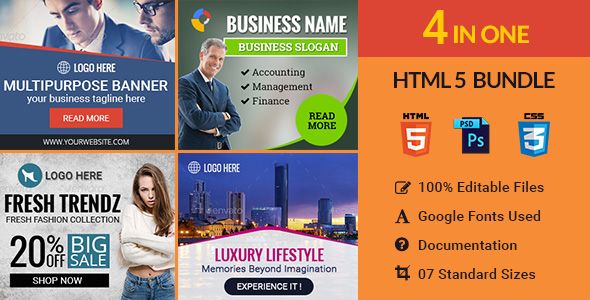 Banner Bundle 4 in 1 HTML5 Ad Templates code market