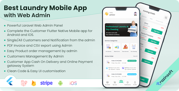 Best Flutter Laundry App & Web Admin | Dry Cleaners App with web Admin Flutter  Mobile 