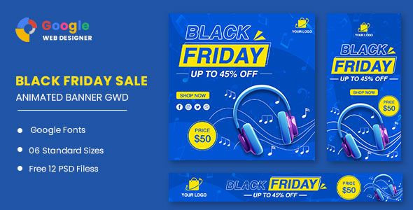 Black Friday Sale Headphone HTML5 Banner Ads GWD    