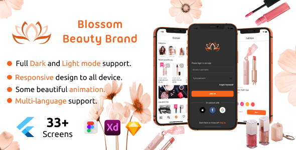 Blossom Android + iOS + Figma + XD + Sketch | Flutter | Online Beauty Brands Products    