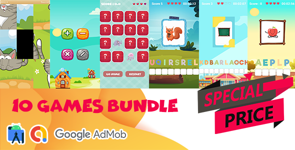 Bundle 10 Games (Admob + Android Studio + Games For Kids+ Adventure Games)