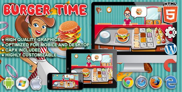 Burger Time - HTML5 Construct Cooking Game    