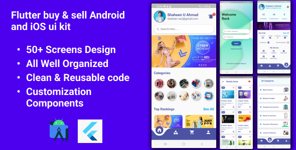 Buy and Sell Flutter Ecommerce Ui Kit Flutter Shopping Mobile Templates