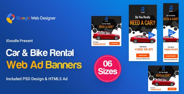 C36 - Car & Bike Rental Banners HTML5 Ad - GWD & PSD    Ad Templates