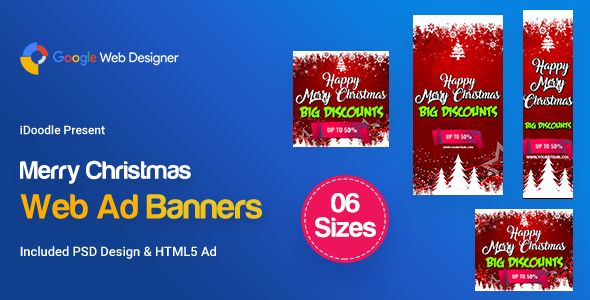 C83-Merry Christmas Banners HTML5 Ad (GWD & PSD)    