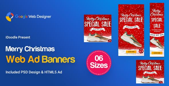 C85-Merry Christmas Banners HTML5 Ad (GWD & PSD)    