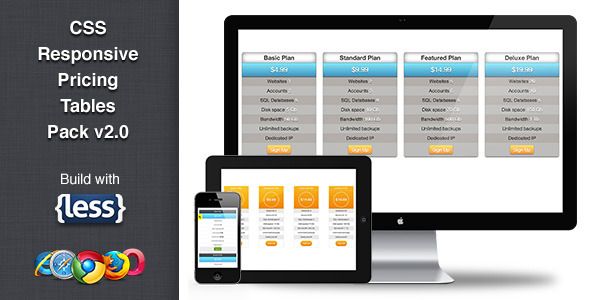 CSS LESS Responsive Pricing Tables Pack V2    