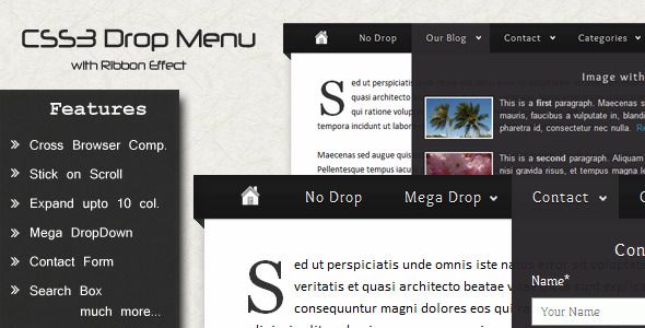 CSS3 Drop Menu with Ribbon Effect  Css, Navigation And Menus  