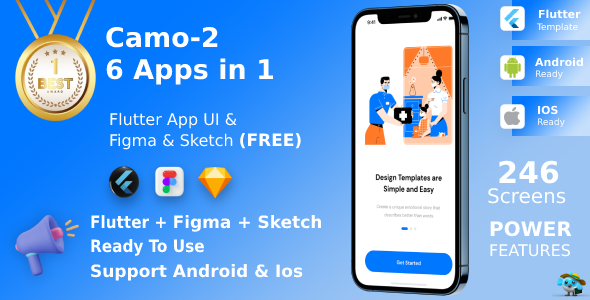 CaMo-2 Flutter Kit 6 Apps in 1 Template | Flutter | Figma + Sketch FREE Flutter  Mobile 