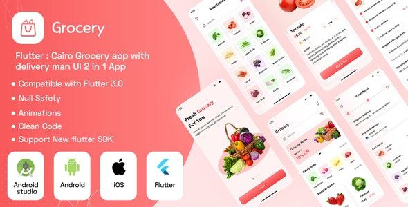 Cairo Grocery online shopping app with delivery man app 2 in 1 Template    
