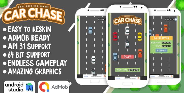 Car Chase - Car Racing Game Android Studio Project with AdMob Ads + Ready to Publish Android  Mobile Games