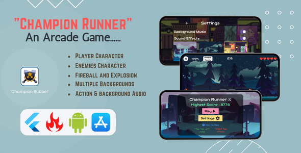 Champion Runner v1.2 - An Arcade Game | Flutter & Flame | Android & iOS Flutter  Mobile 