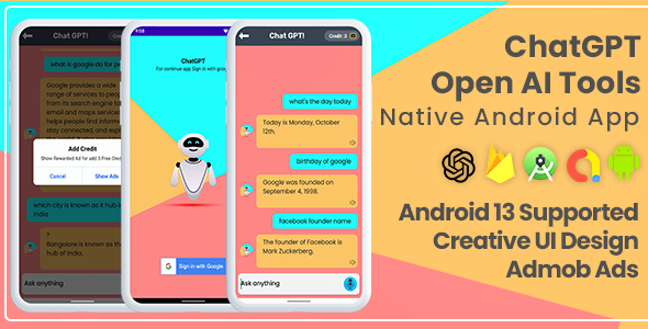 ChatGPT : AI Tools Android App with PHP Admin Panel - AdMob Ads, OpenAI API | Android 13 Supported Android  Mobile Full Applications