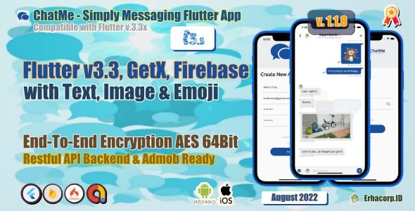 ChatMe - Simply Chat Messaging Flutter v.3.3x with GetX | API Backend | Google Admob    