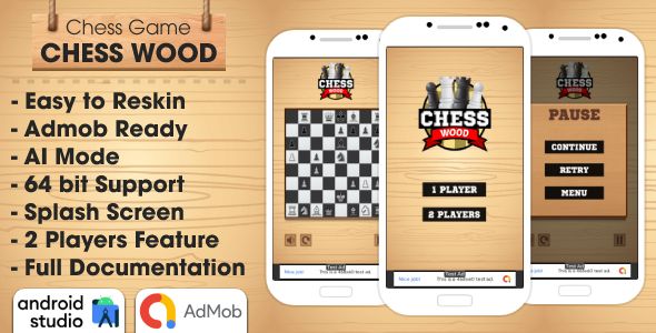 Chess Wood - Chess Game Android Studio Project with AdMob Ads + Ready to Publish Android  Mobile Games