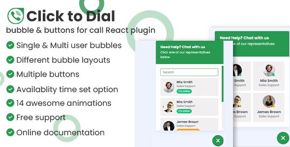 Click to dial - bubble & buttons for call React plugin    