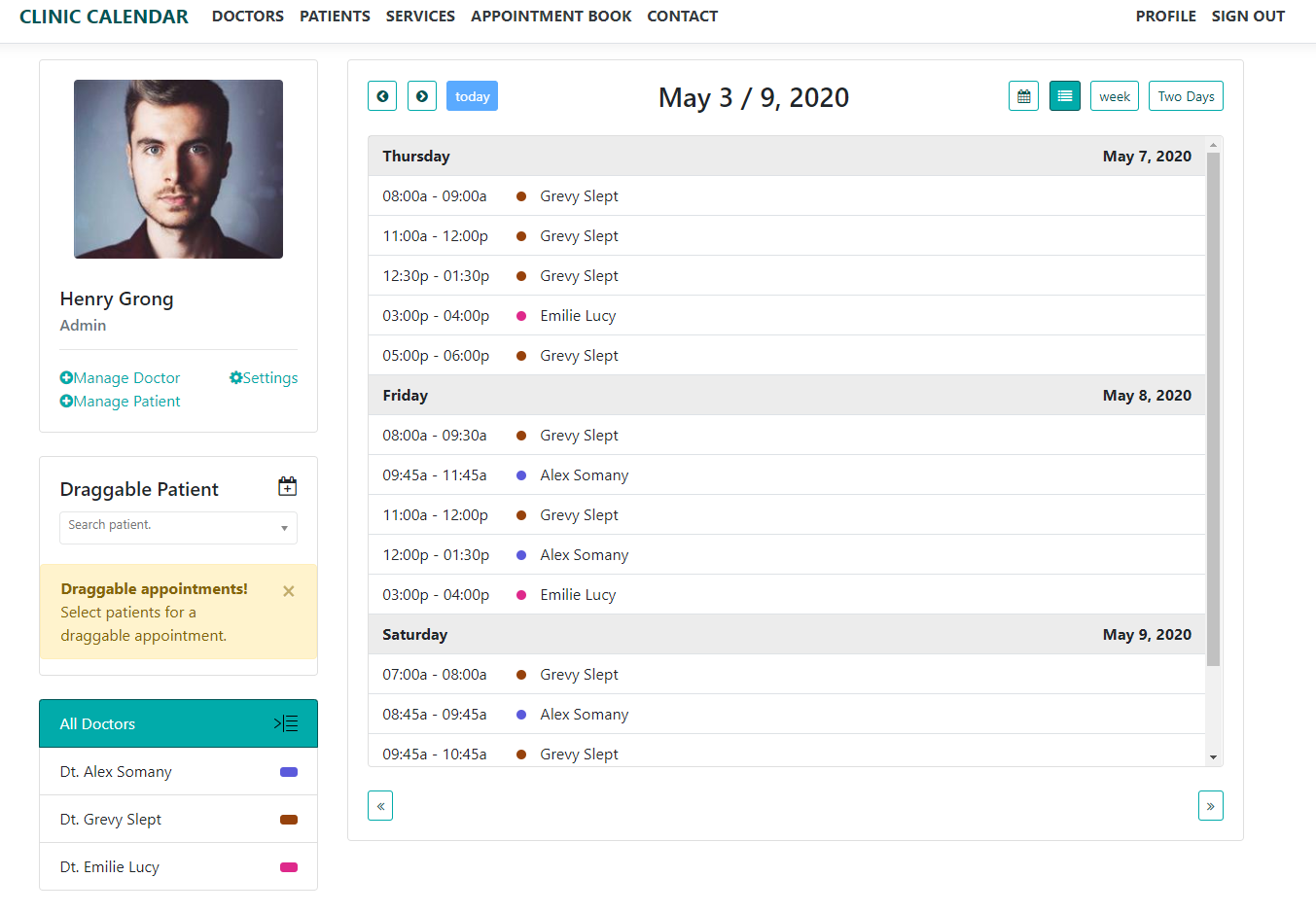 Clinic Calendar & Clinic Website & Admin Management & Draggable Patient With Fullcalendar - 1