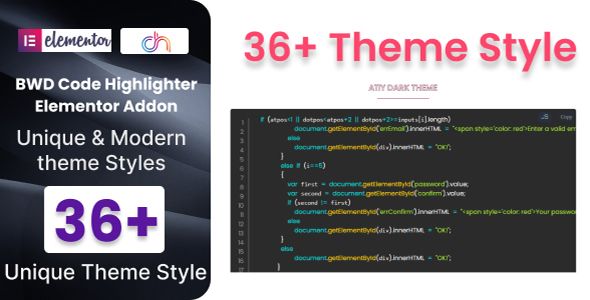 Code Highlighter Addon for Elementor WordPress Widgets Web 