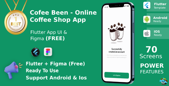 Coffee Bean ANDROID + IOS + FIGMA + Sonar Qube Test Report | UI Kit | Flutter | Online Coffee Shop Flutter Food Mobile 