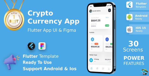 CryptoPay - Crypto Currency App ANDROID + IOS + FIGMA  | UI Kit | Flutter Flutter  Mobile 