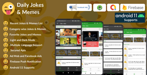 Daily Jokes & Memes Android App (Comedy, Funny, Joke, Memes) + Admob & Fb Ads    