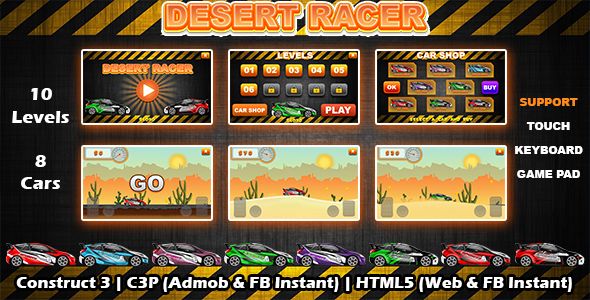 Desert Racer Car Racing Game (Construct 3 | C3P | HTML5) Admob Ready    