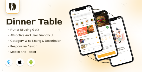 DinnerTable - On Demand Restaurant Table booking app Flutter UI Kit    