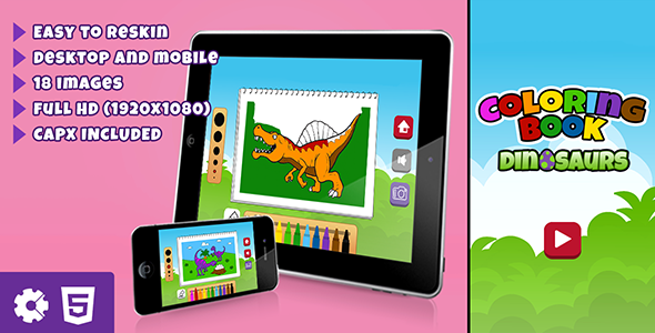 Dinosaurs Coloring Book - HTML5 Educational Game (.c3p & .capx)    Games