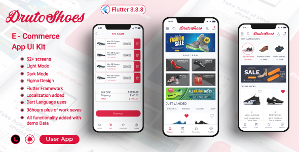 Druto shoes E-commerce Flutter App UI Kit Flutter  Mobile 