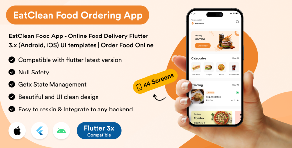 EatClean Food App - Online Food Delivery Flutter 3.x (Android, iOS) UI templates | Order Food Online Flutter Food Mobile Templates