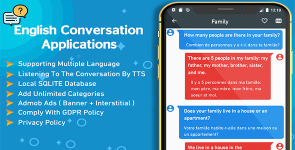 English Conversation : TTS - Local & Push Notification Android  Mobile Full Applications