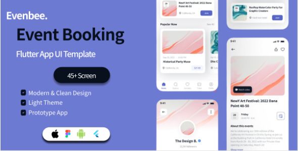 EvenBee - Event Booking   Flutter App Ui Template(Figma Included) Flutter  Mobile 