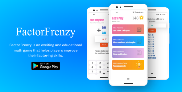 FactorFrenzy - Learn Math While Having Fun With Google AdMob Android Education Mobile Full Applications