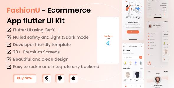 FashionU E-Commerce Flutter App UI Kit Flutter Fashion Mobile Templates