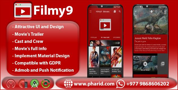 Filmy9 - Movies, Reviews & Trailers | Material Design | In-App Purchase | Admob Ads | Firebase Alert    