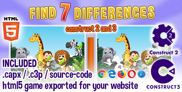 Find Seven Differences - Animals - HTML5 Construct 2 & 3 Game with Source Code    Games