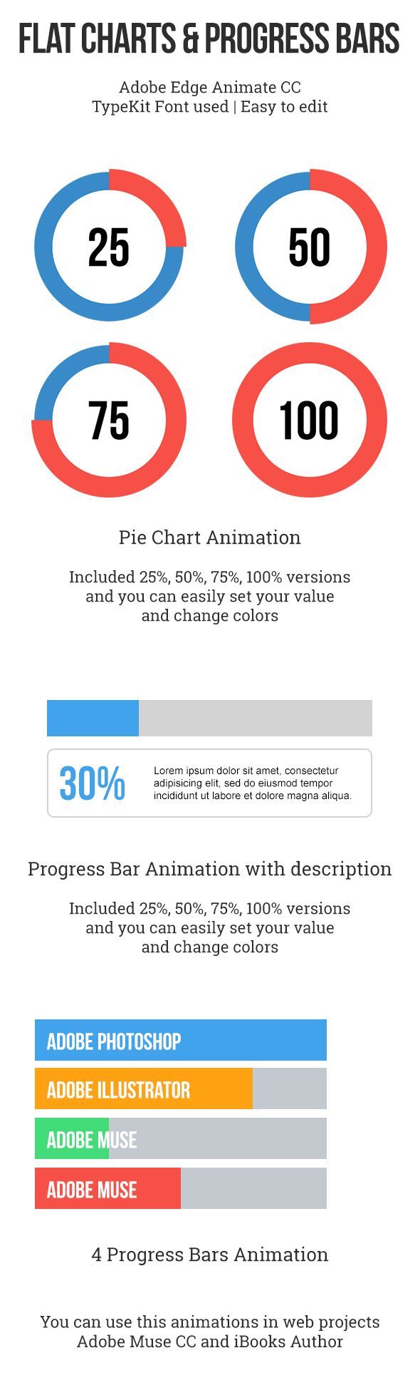 Flat Pie Charts and Progress Bars Templates - 1