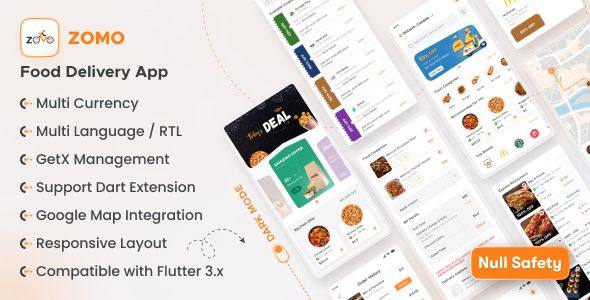 Food Delivery Flutter App UI Kit  - Zomo Flutter Food Mobile 