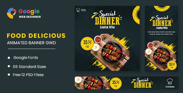 Food Dinner Animated Banner GWD    Ad Templates