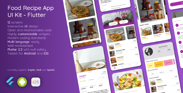 Food Recipes App UI Kit - Flutter Flutter  Mobile Templates