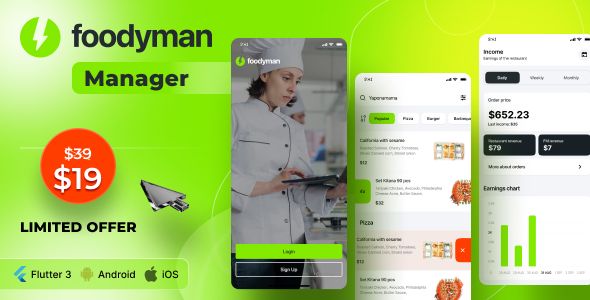 Foodyman - Restaurant and Grocery Vendor App (iOS&Android) Flutter Food Mobile 