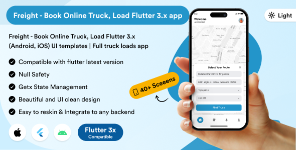 Freight - Book Online Truck, Load Flutter 3.x (Android, iOS) UI templates | Full truck loads app Flutter  Mobile Templates