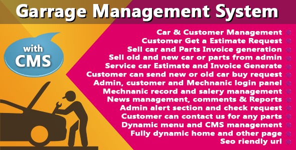 Garage or Workshop Management System With CMS    