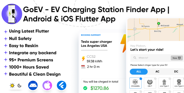 GoEV - EV Charging Station Finder App | Electric Vehicle Charging Spot | Android & iOS Flutter App Flutter  Mobile Templates