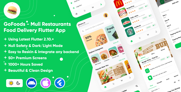 GoFoods - Multiple Restaurants Food Delivery App | Multi Delivery | Ecommerce | Flutter UI App    