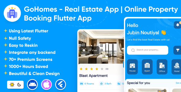 GoHomes - Real Estate App | Online Property Booking | Listing & Rental | Android & iOS Flutter App image