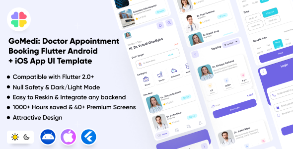 GoMedi: Doctor Appointment Booking | Hospital App | Pharmacy | Flutter Android + iOS App UI Template    