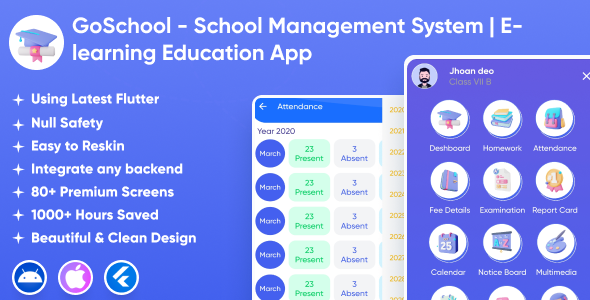 GoSchool - School Management System | E-learning Education App | Institute | Academy Flutter UI App Flutter Education Mobile Templates
