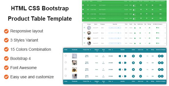 HTML CSS Boostrap Product Table Template  Css  Layouts